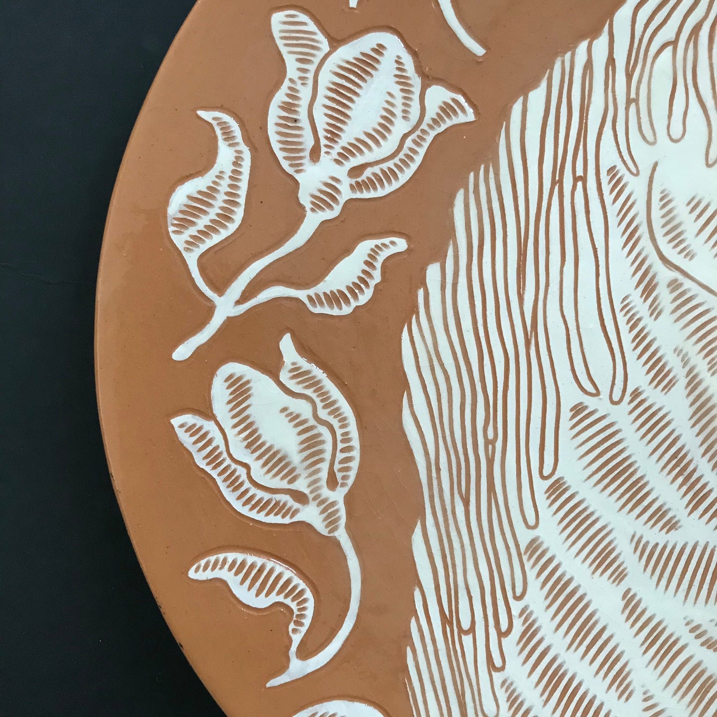 Sgraffito Pottery Plate With White Horse / Sgraffito Ceramic Platter / Terracotta Serving Dish / Gift for Horse Lover / Handmade Mother Gift