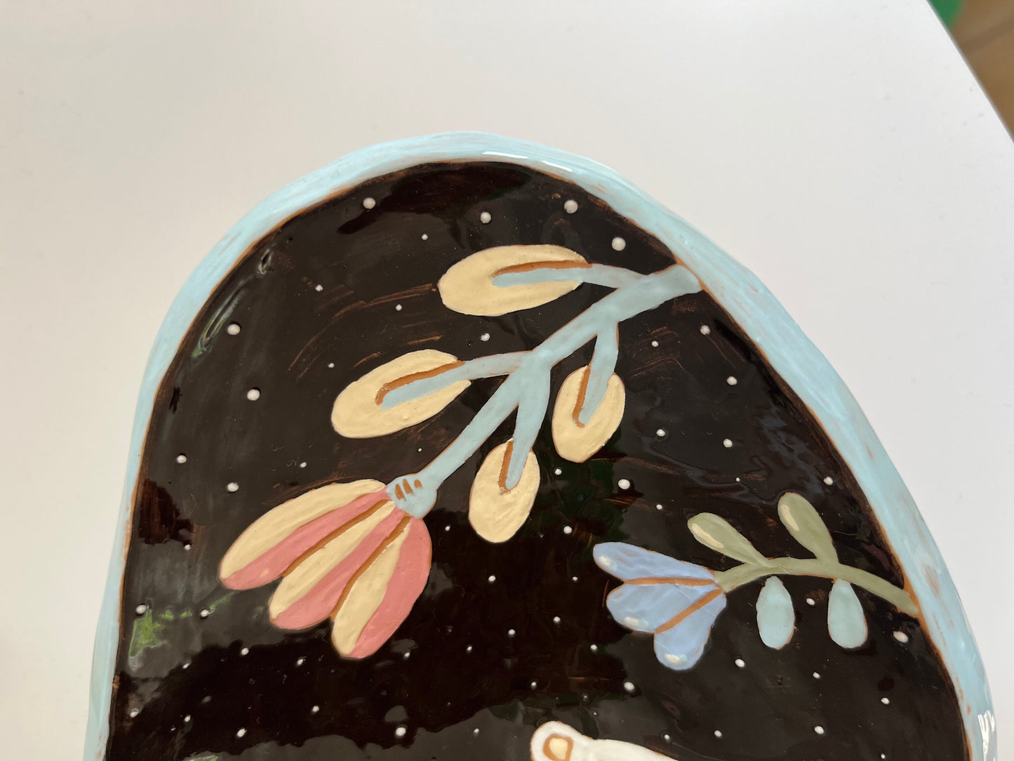 Handmade Rustic Terracotta White Bear Plate / Living Room Decoration Footed Hand-painted Plate / Cute Unique Gift For Mom / OOAK