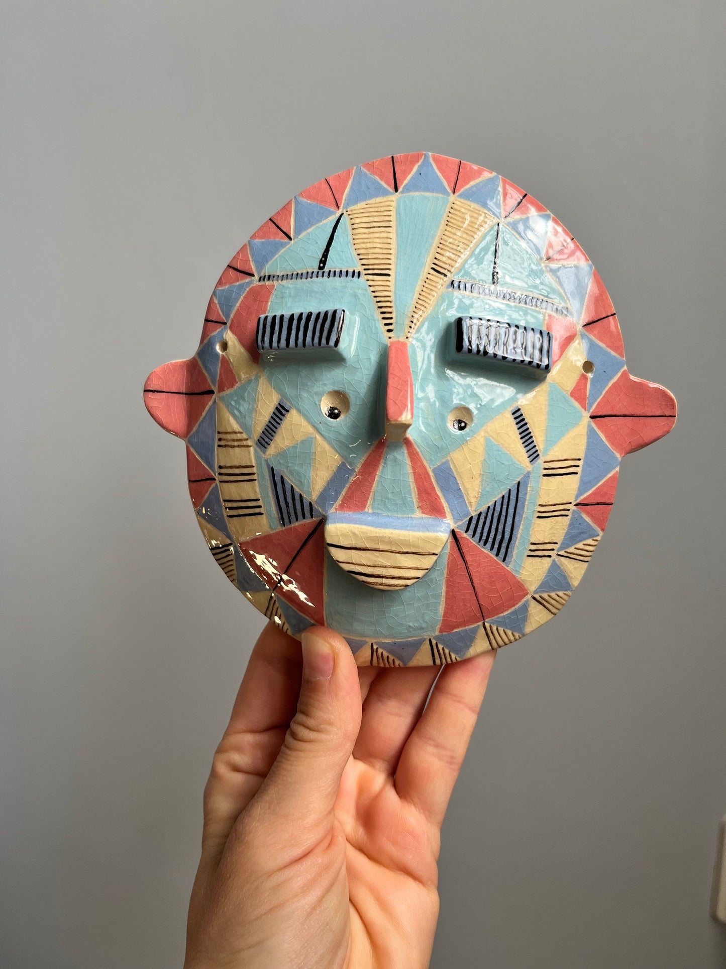 Decorative Ceramic Mask, Handpainted and Handmade Original Ceramic Wall Art, Unique Living Room Art, Original Artisan Gift