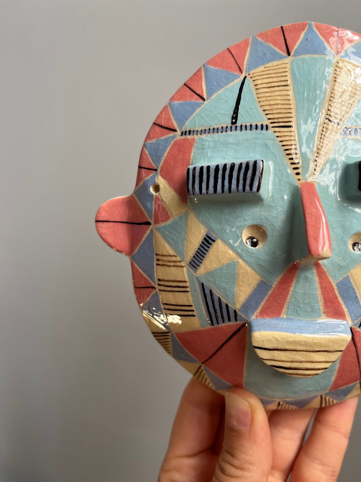 Decorative Ceramic Mask, Handpainted and Handmade Original Ceramic Wall Art, Unique Living Room Art, Original Artisan Gift