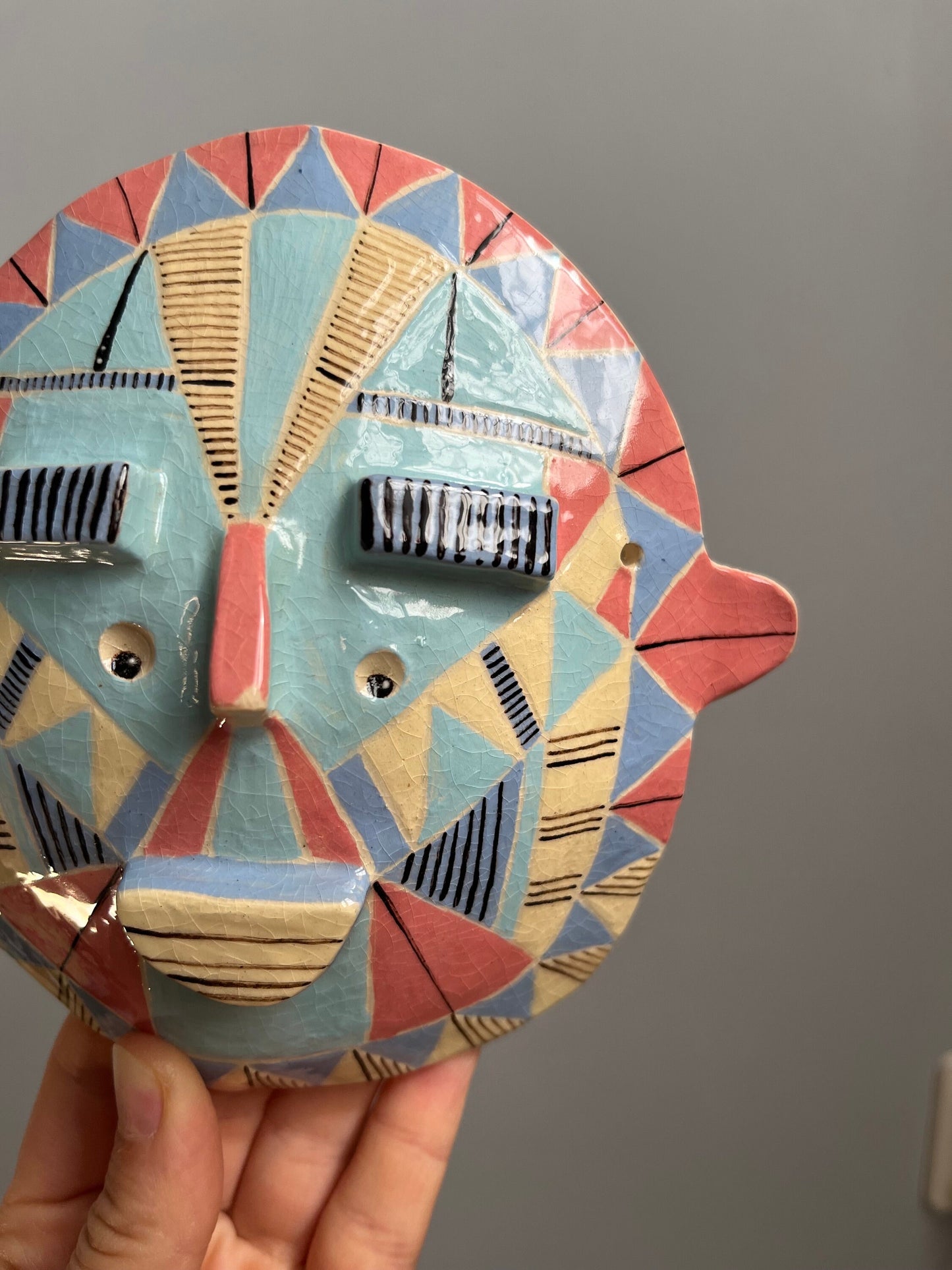 Decorative Ceramic Mask, Handpainted and Handmade Original Ceramic Wall Art, Unique Living Room Art, Original Artisan Gift
