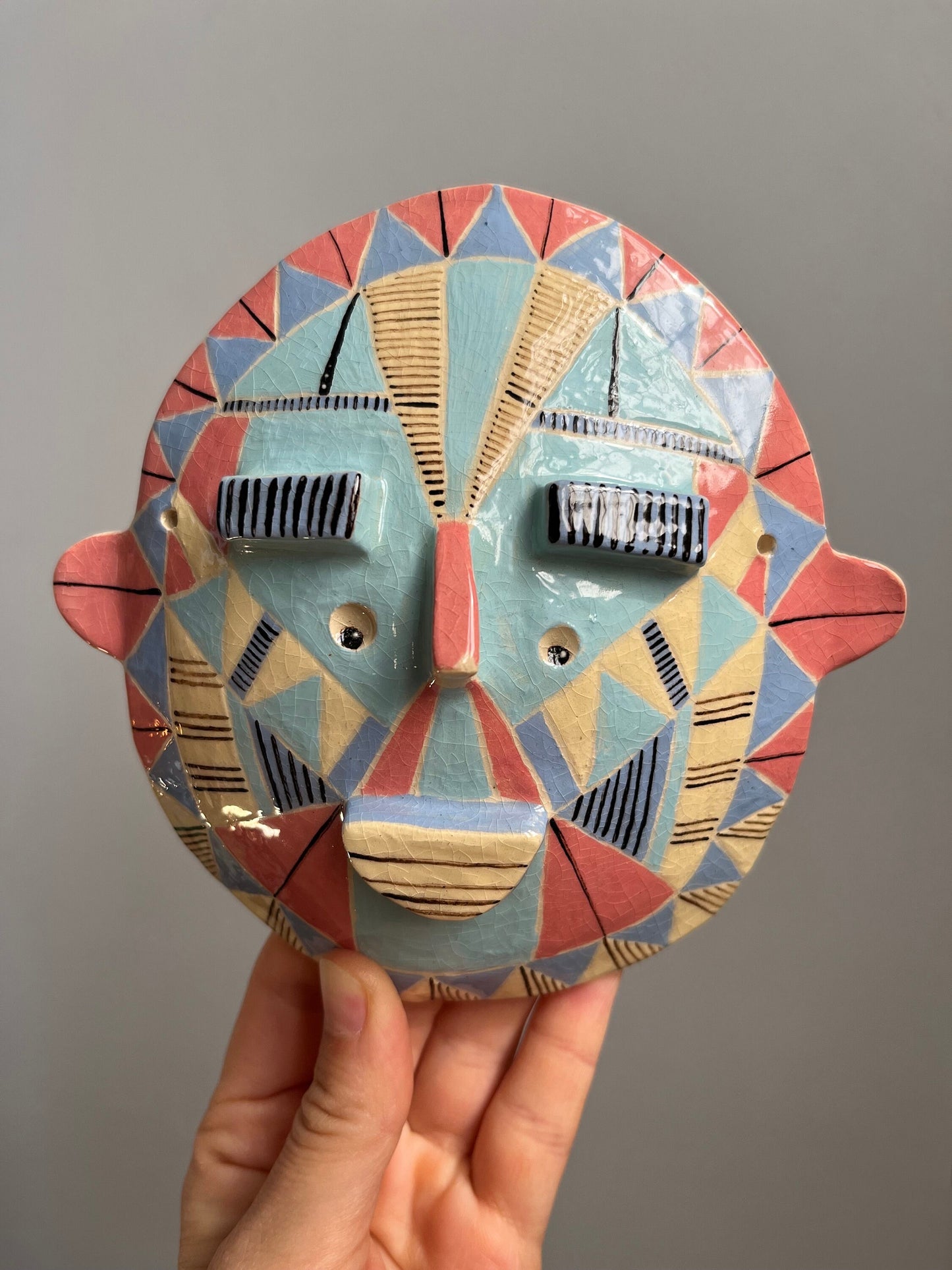 Decorative Ceramic Mask, Handpainted and Handmade Original Ceramic Wall Art, Unique Living Room Art, Original Artisan Gift