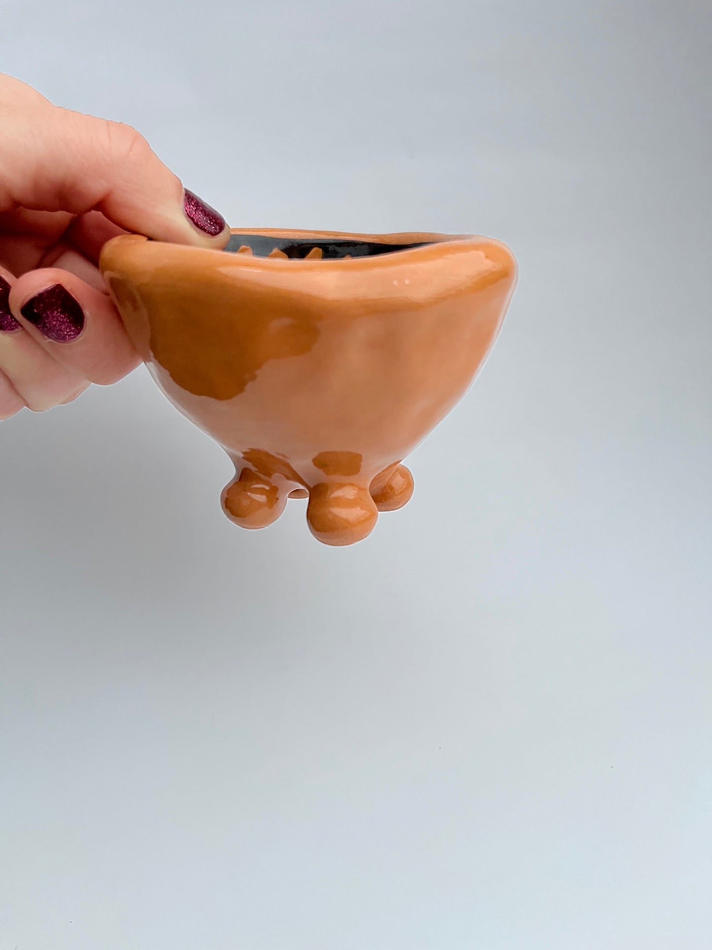 Footed Handcarved Sgraffito Ceramic Bowl /  Salt Cellar With Handcarved Pattern / Handmade Sgraffito Ceramic Bowl Gift