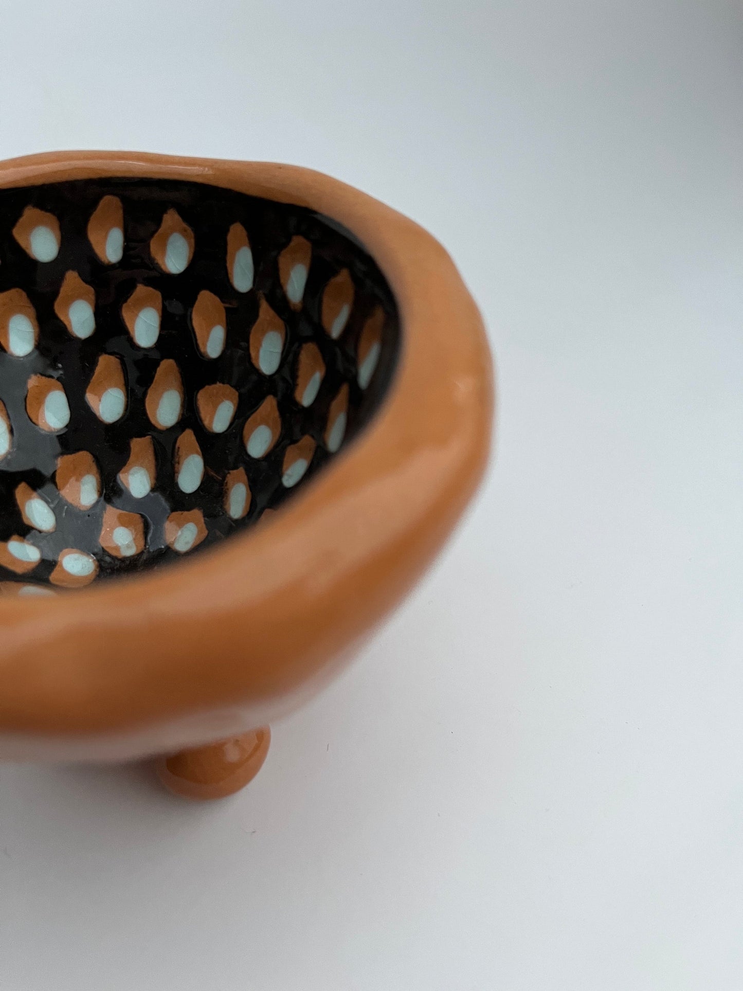 Footed Handcarved Sgraffito Ceramic Bowl /  Salt Cellar With Handcarved Pattern / Handmade Sgraffito Ceramic Bowl Gift