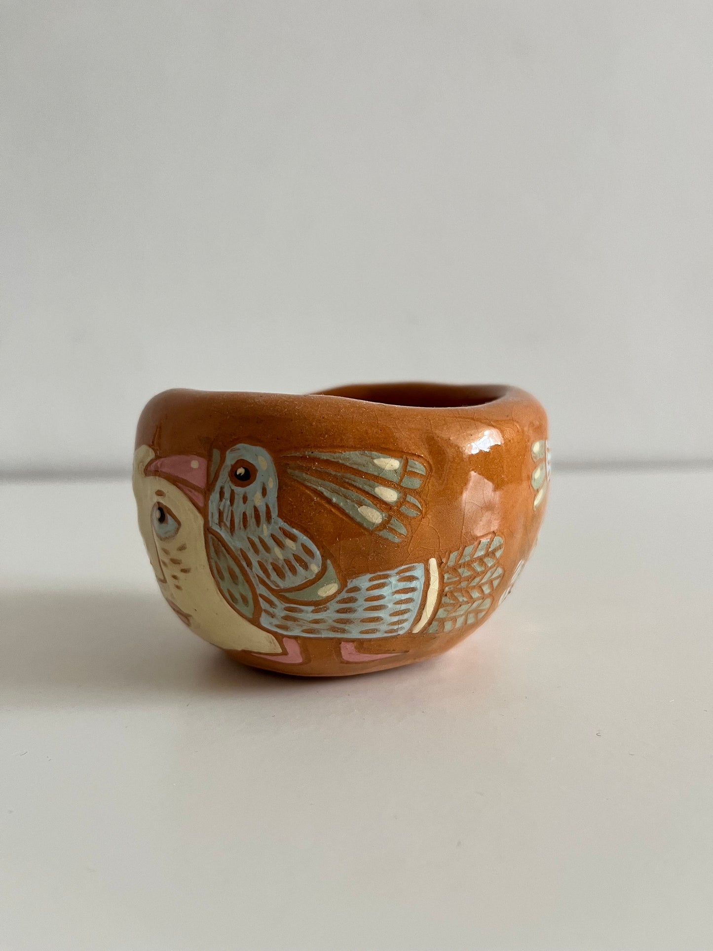SECONDS SALE: Ceramic Succulent Planter With A Face and a Bird Design / Sgraffito Bowl / Unique Illustrated Ceramic Catchall Bowl