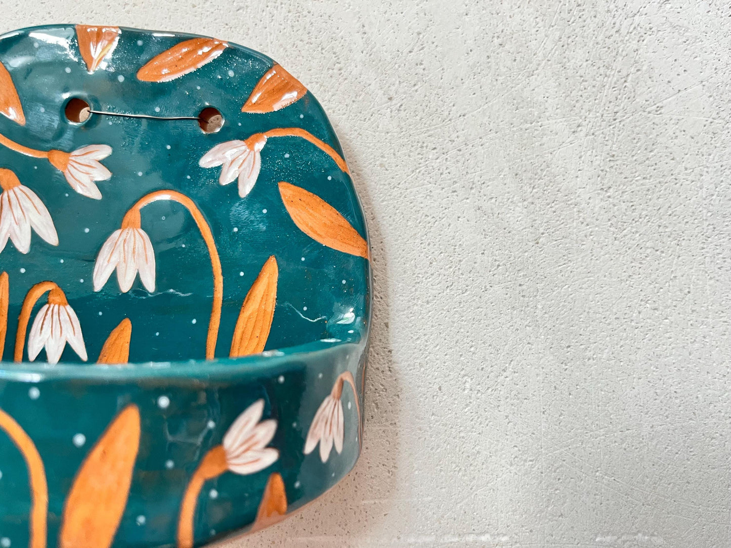 Green Ceramic Wall Altar With White Rabbit and Flowers / Handmade Sgraffito Ceramic Wall Shrine / Sister-In-Law Gift / OOAK Clay Shelf