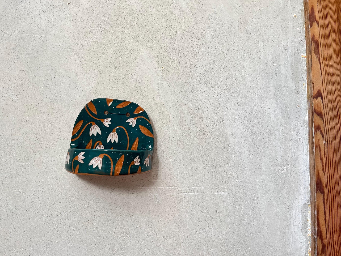 Green Ceramic Wall Altar With White Rabbit and Flowers / Handmade Sgraffito Ceramic Wall Shrine / Sister-In-Law Gift / OOAK Clay Shelf