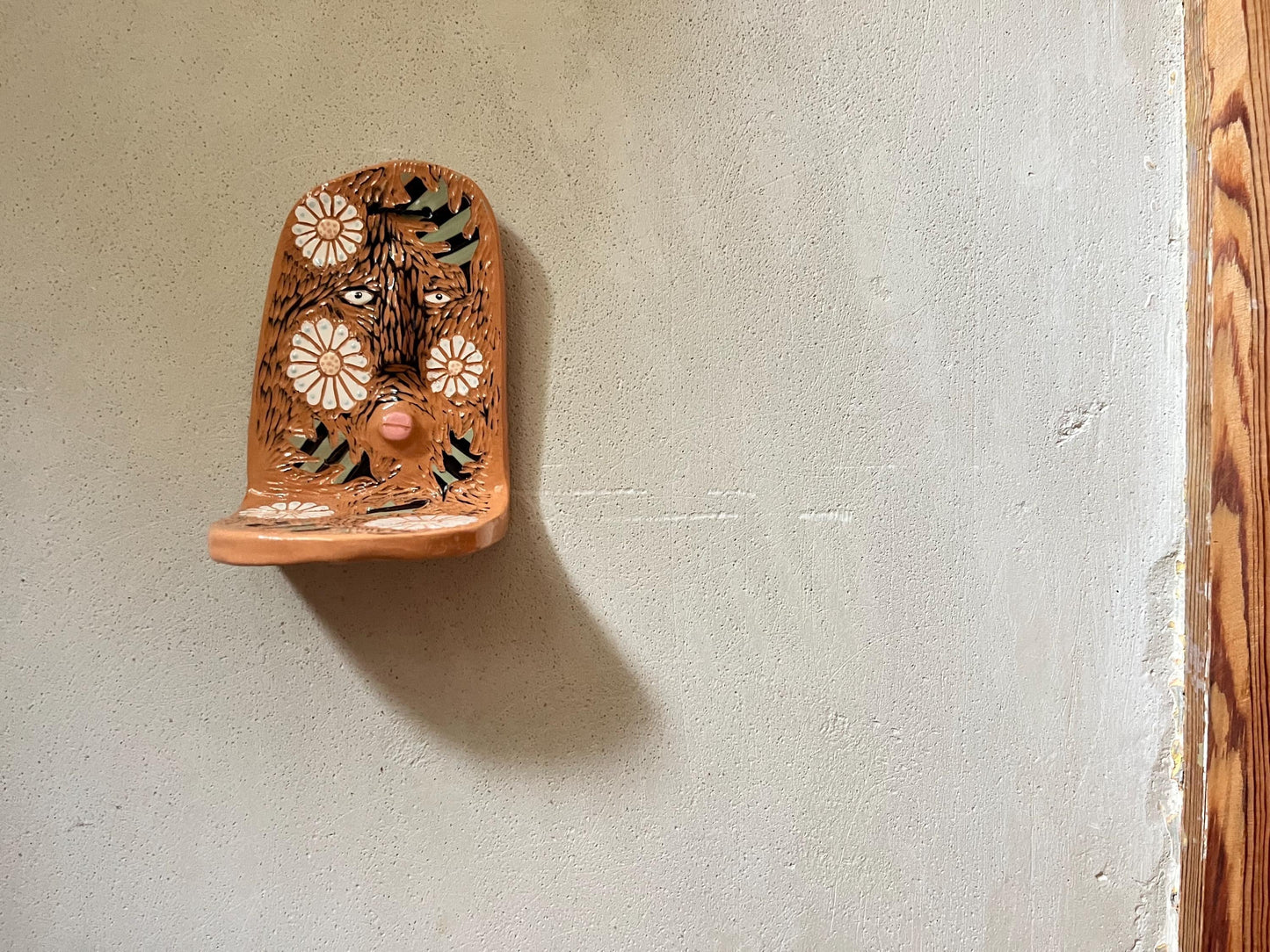 Wall Sconce With Floral Sgraffito / Decorative Boho Wall Shrine / Handmade Ceramic Wall Art / Unique Entryway Art / Quirky Gift For Mom