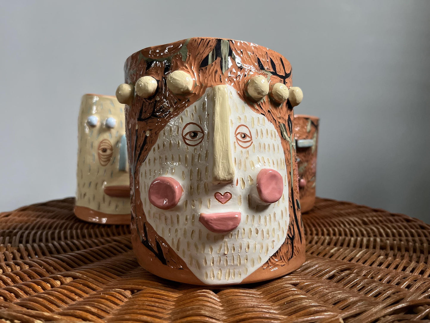 Ceramic Planter With Two Faces / Original Handmade Planter/ Gardener Gift / Unique Plant Lover Gift / Gift For Wife / Sgraffito Ceramics