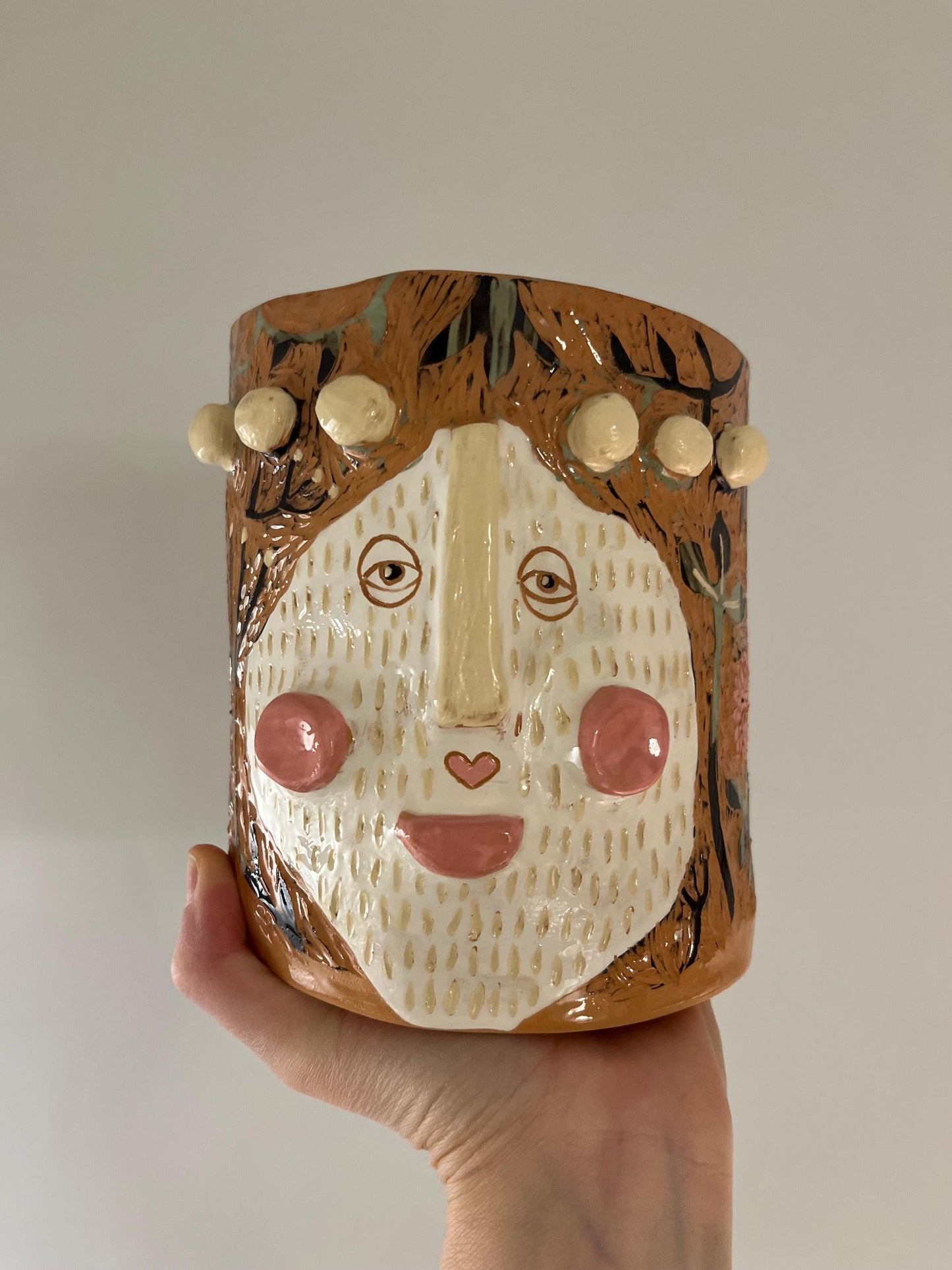 Ceramic Planter With Two Faces / Original Handmade Planter/ Gardener Gift / Unique Plant Lover Gift / Gift For Wife / Sgraffito Ceramics
