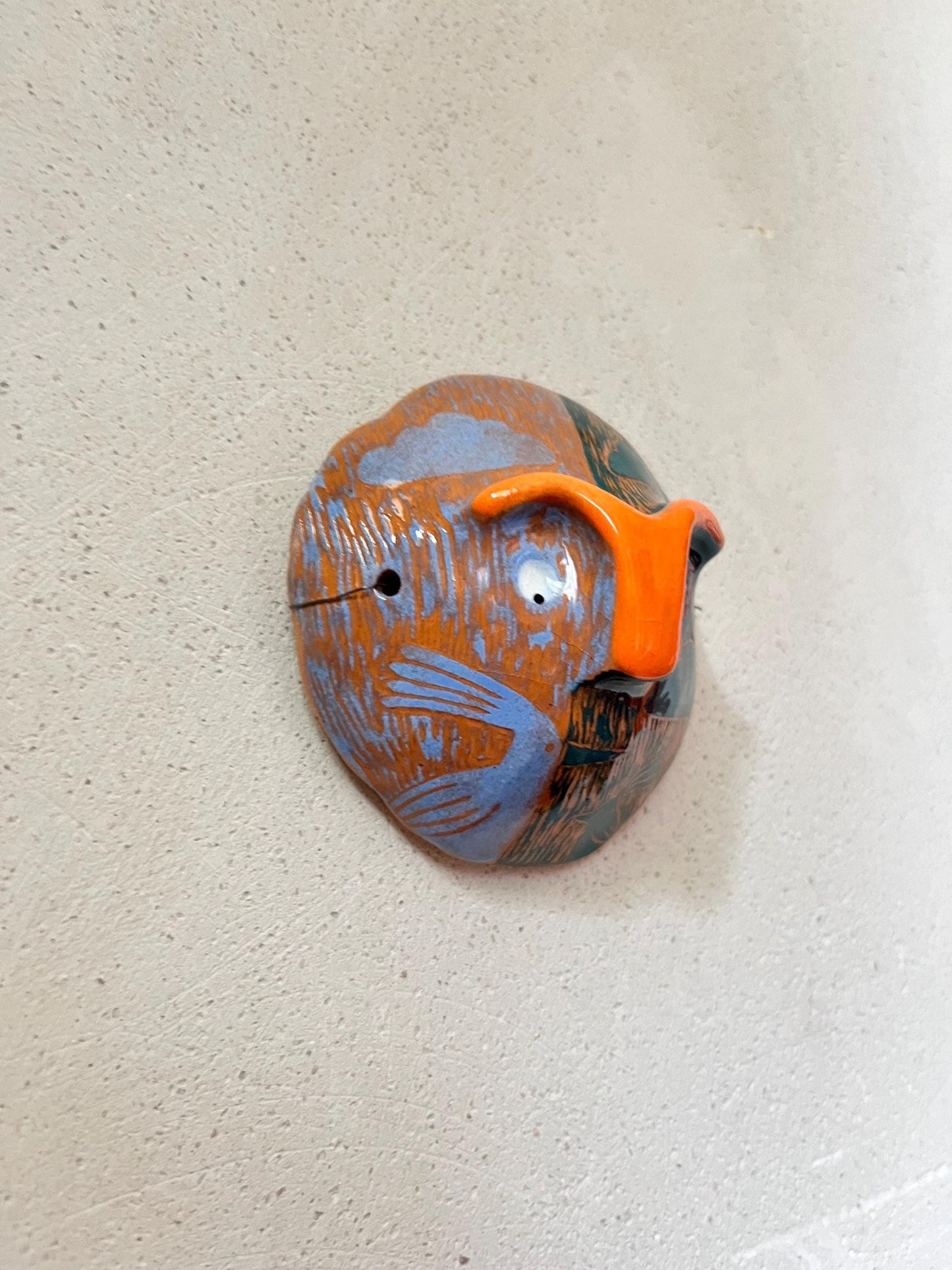 Colorful Small Ceramic Wall Mask, Handpainted and Handmade Original Sgraffito Art, Unique Living Room Art, Original Artisan Gift OOAK