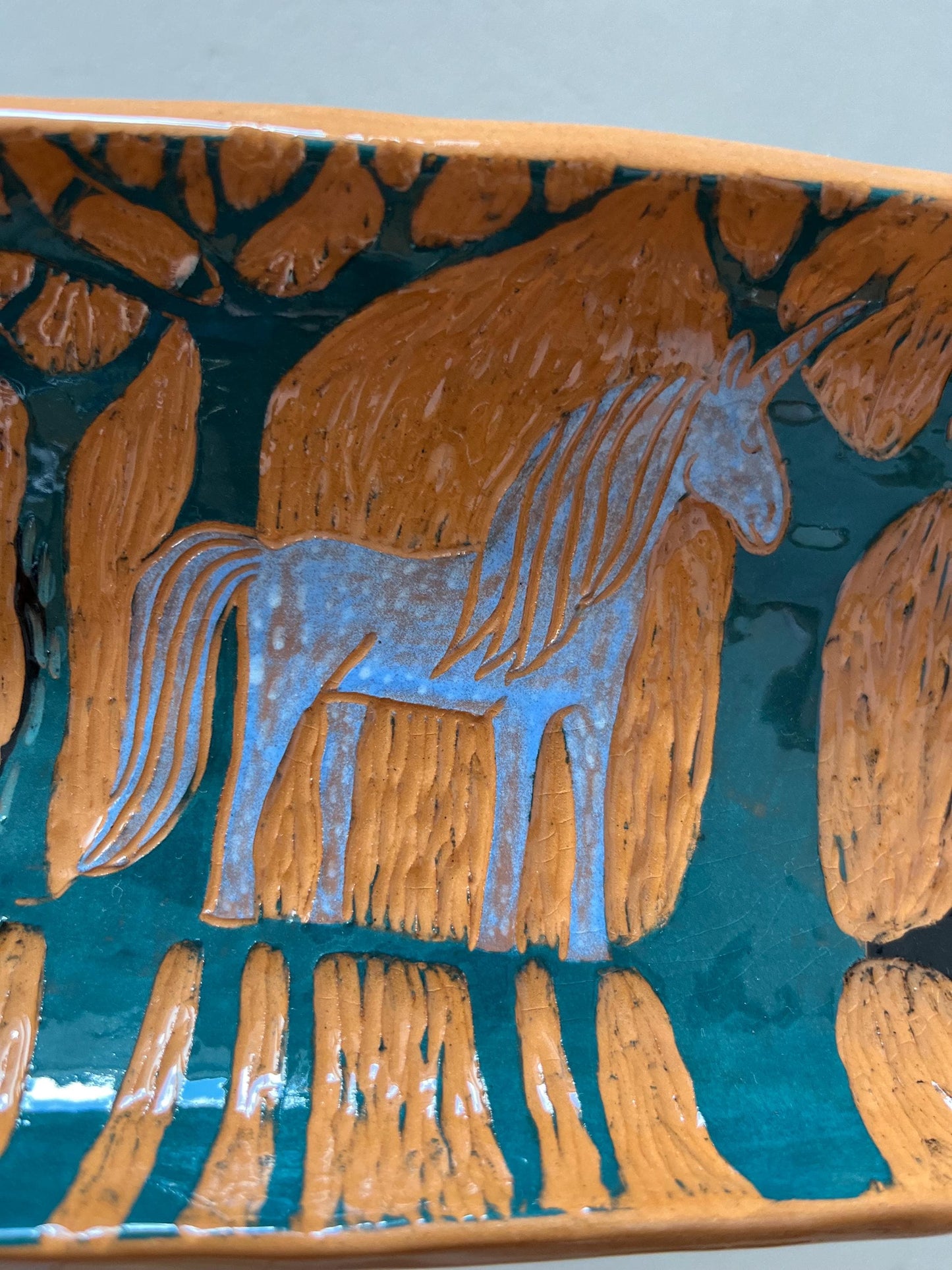 Unicorn Lover Gift  / Terracotta Plate With Magic Illustration / Unique Handmade OOAK Plate With Feet