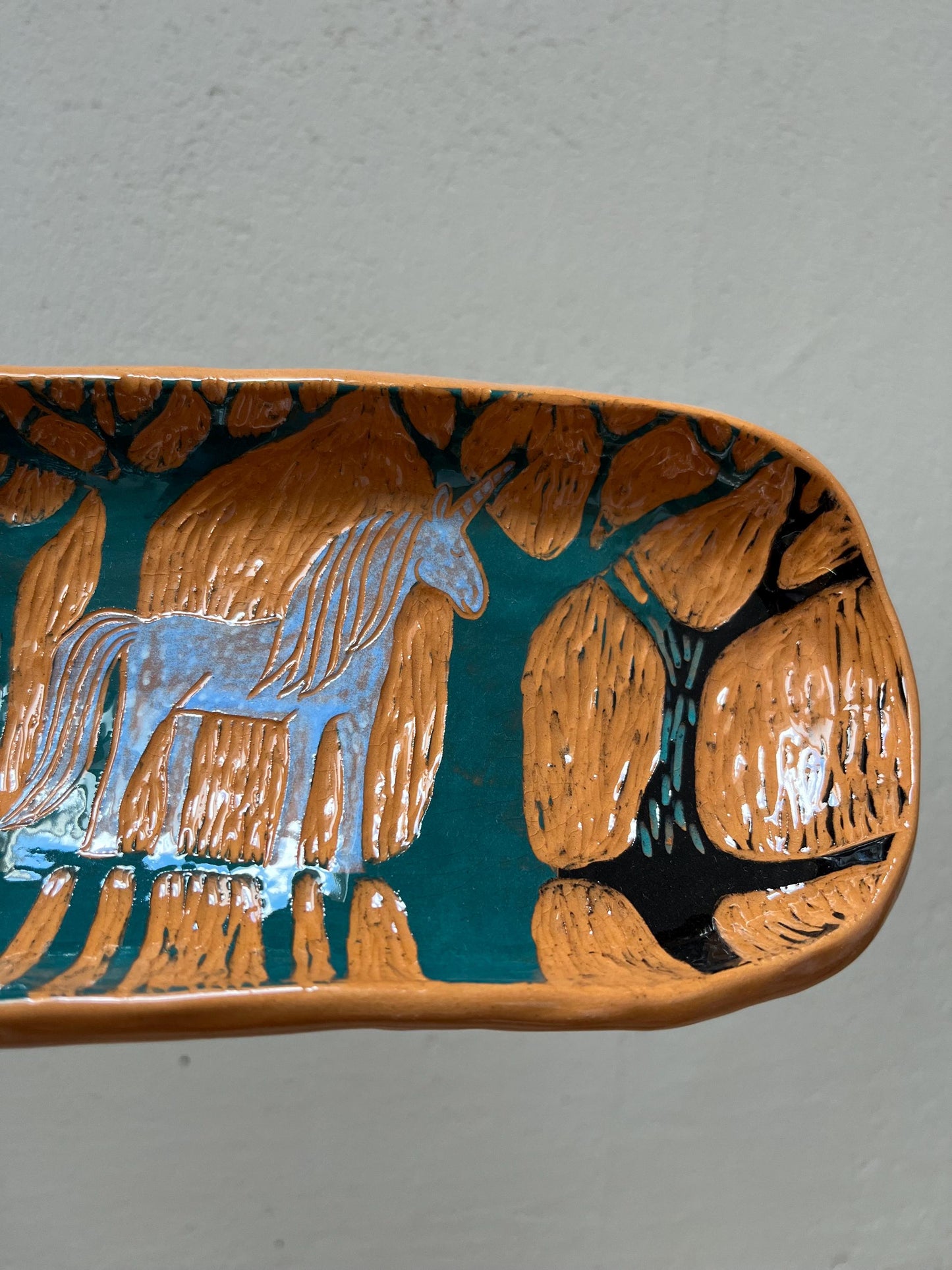 Unicorn Lover Gift  / Terracotta Plate With Magic Illustration / Unique Handmade OOAK Plate With Feet