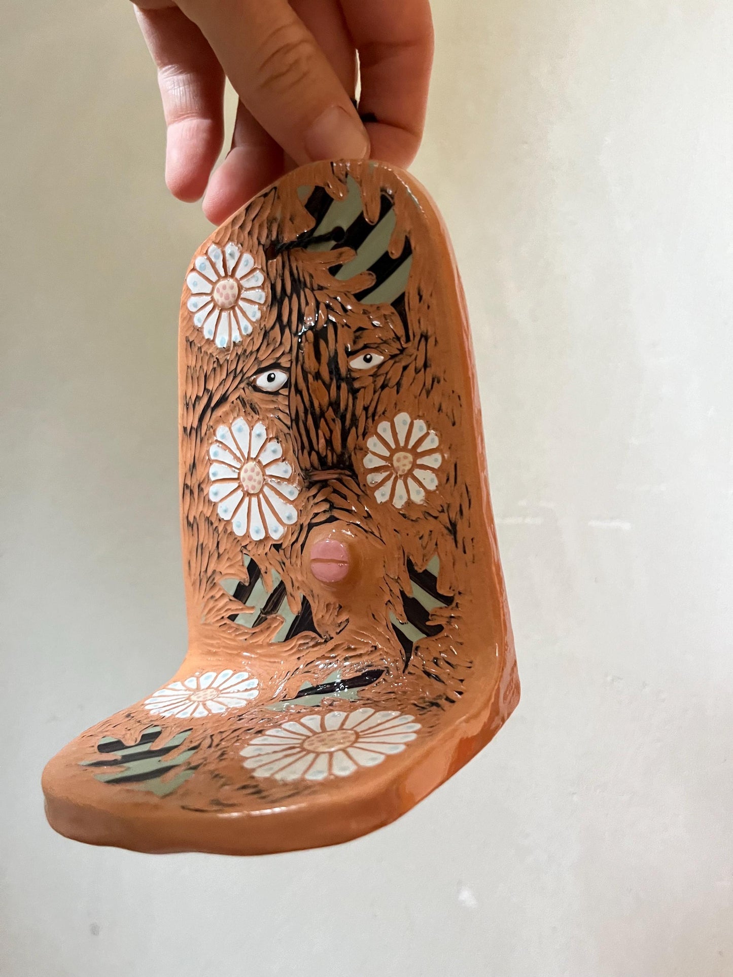 Wall Sconce With Floral Sgraffito / Decorative Boho Wall Shrine / Handmade Ceramic Wall Art / Unique Entryway Art / Quirky Gift For Mom