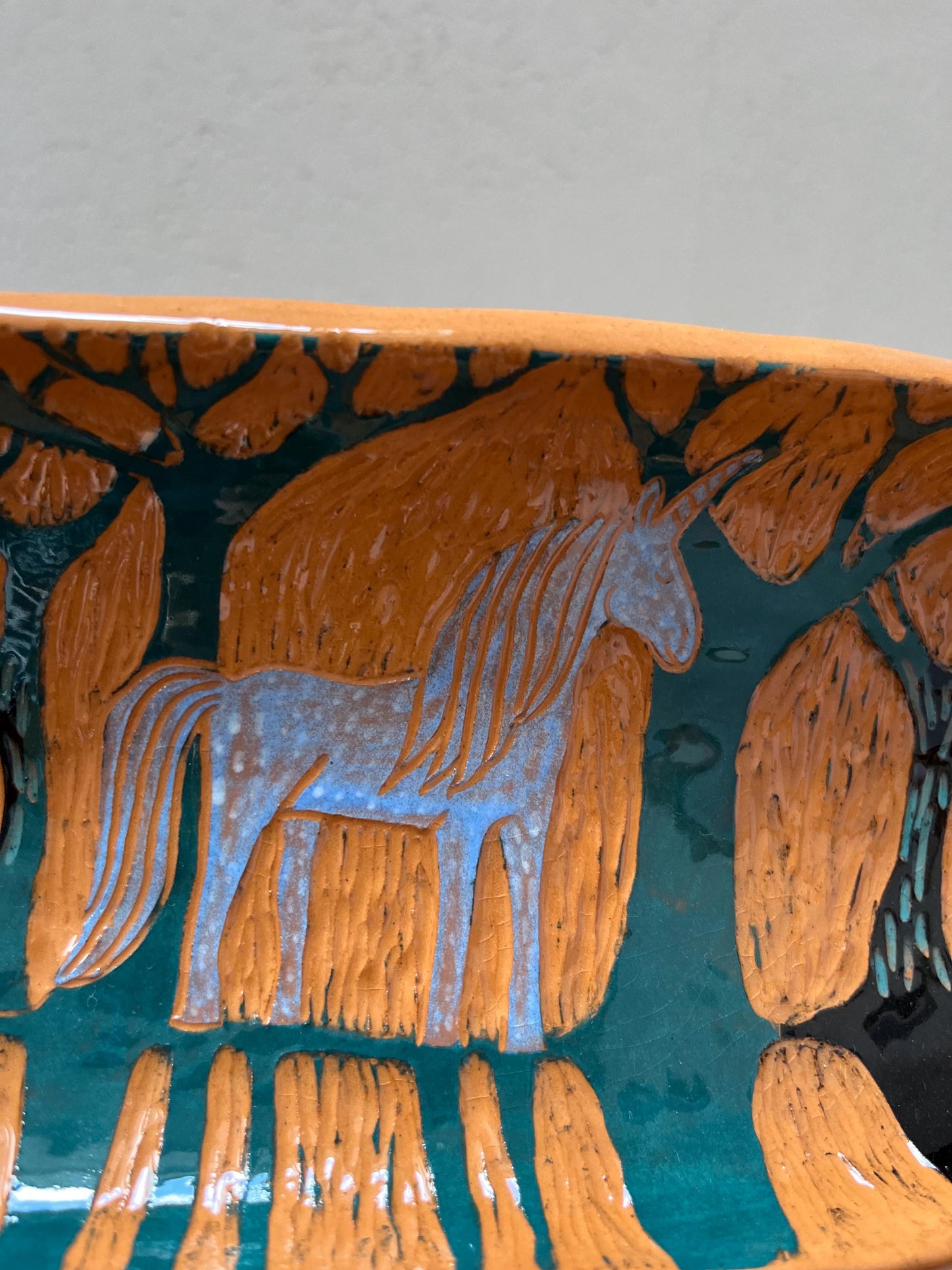 Unicorn Lover Gift  / Terracotta Plate With Magic Illustration / Unique Handmade OOAK Plate With Feet
