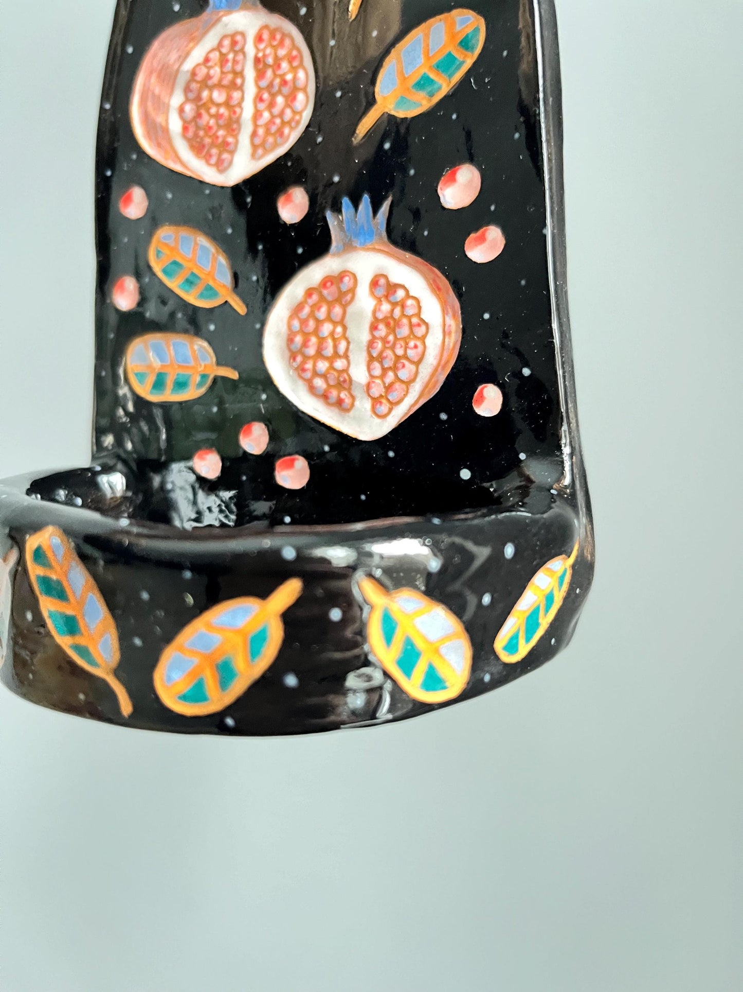 Black Wall Shrine With Sgraffito Pomegranates