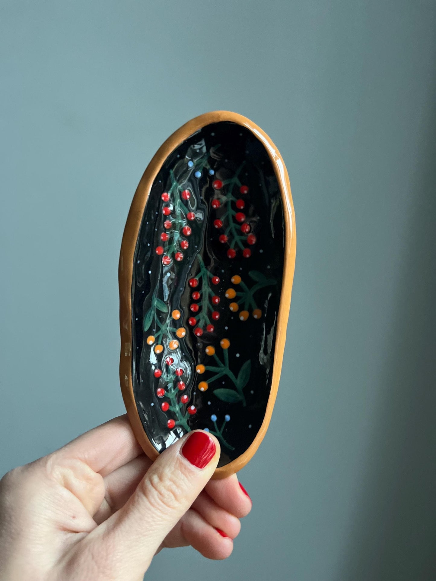 Small Black Footed Plate With Red Berries