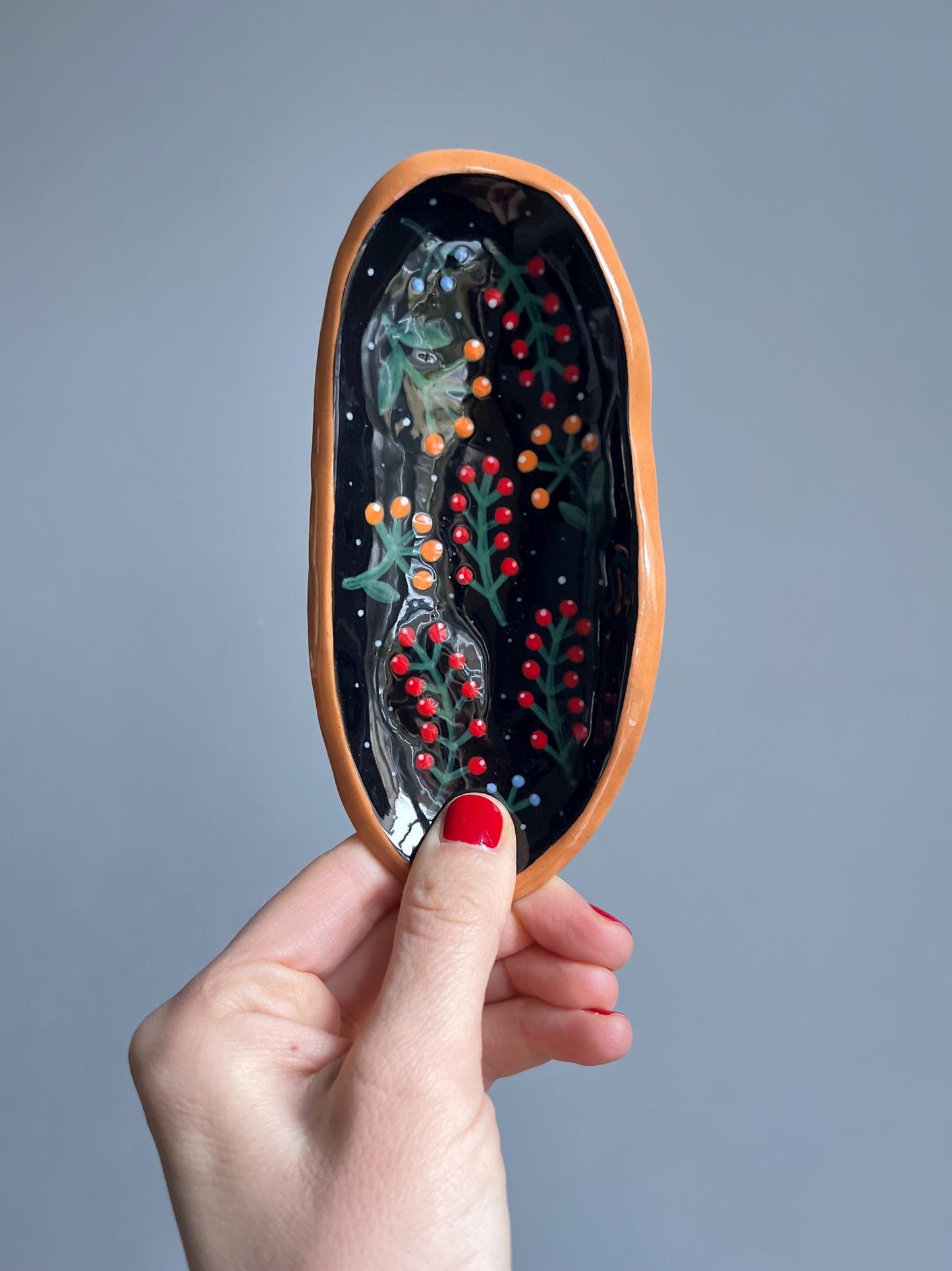Small Black Footed Plate With Red Berries