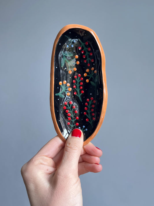Small Black Footed Plate With Red Berries