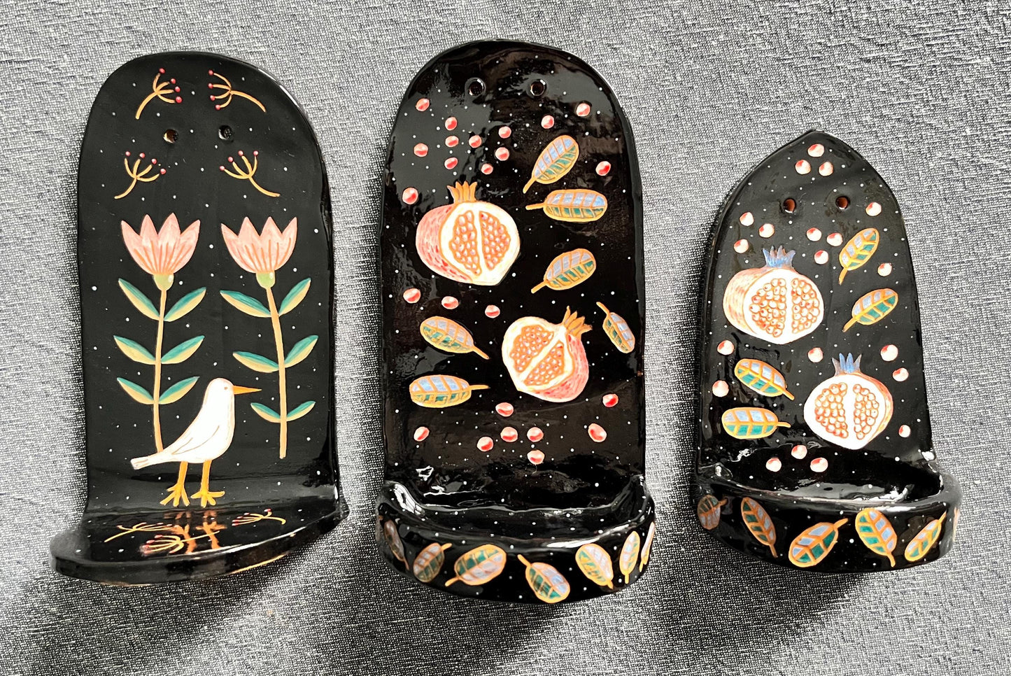 Black Wall Shrine With Sgraffito Pomegranates