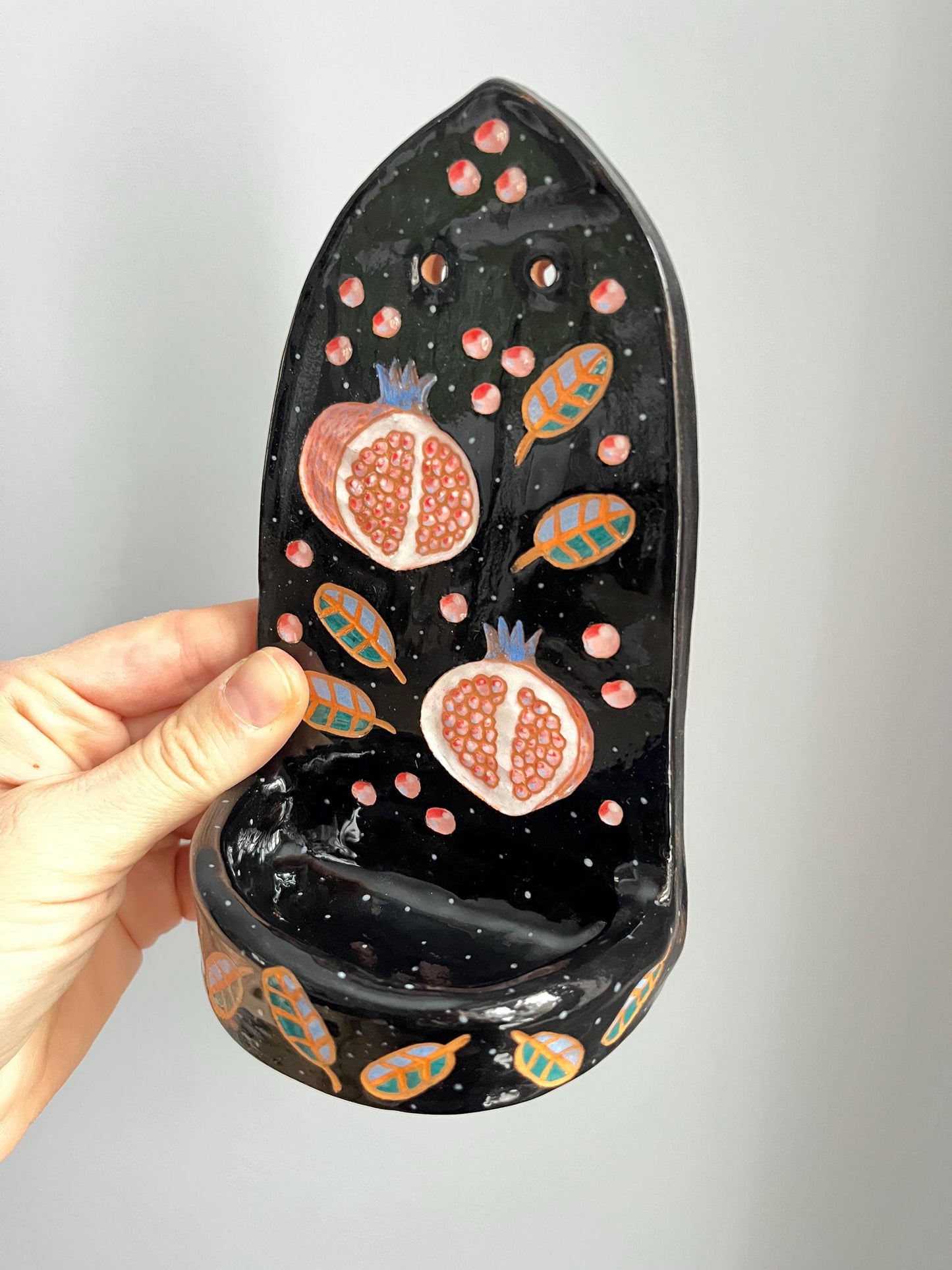 Black Wall Shrine With Sgraffito Pomegranates