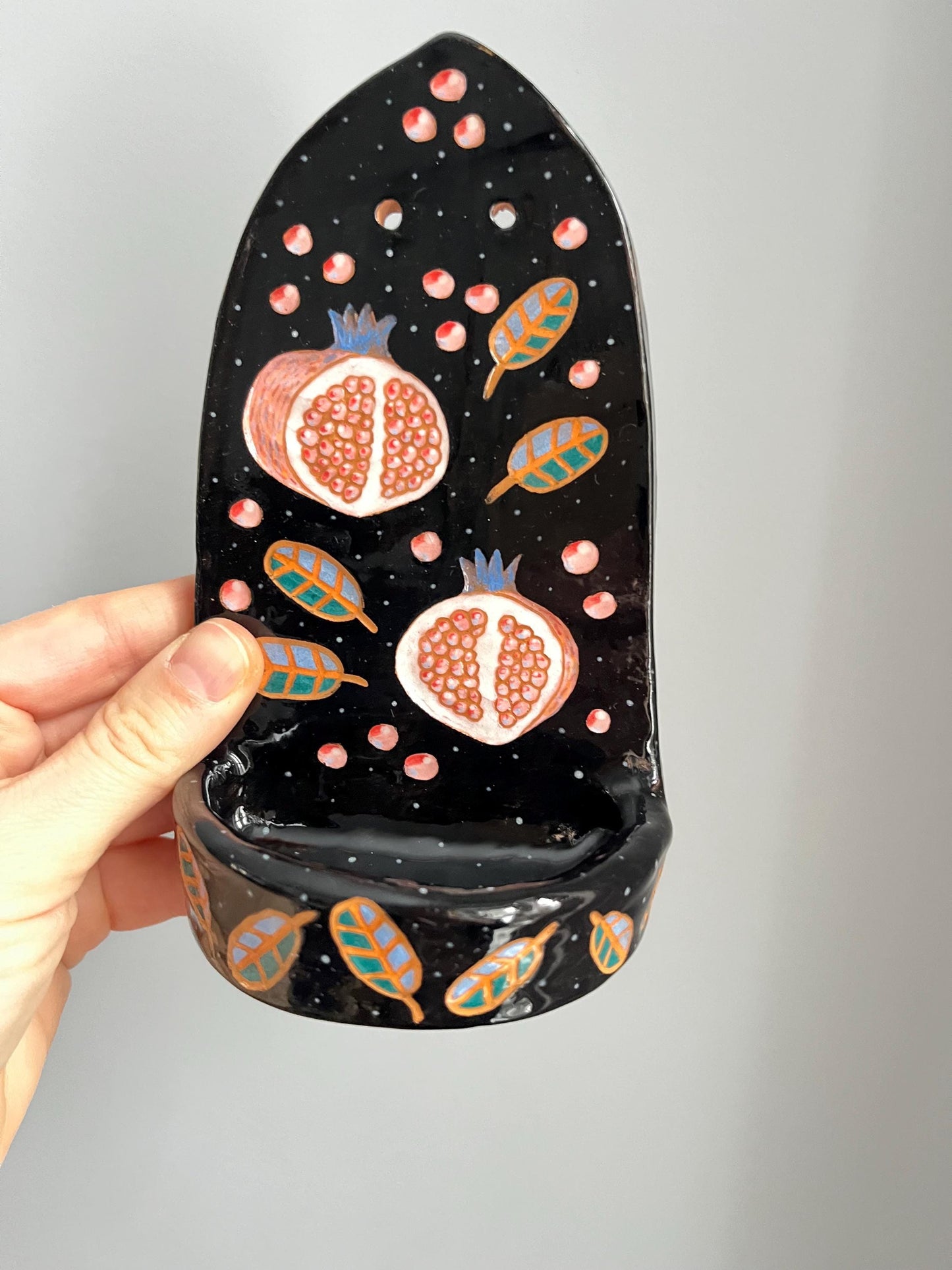 Black Wall Shrine With Sgraffito Pomegranates