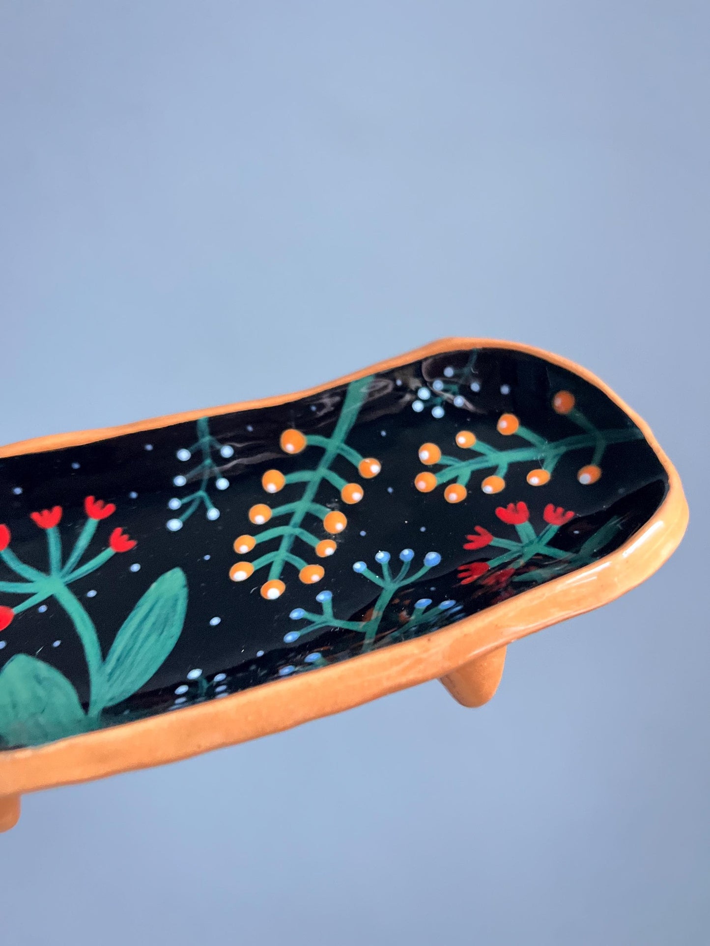 Black Footed Plate With Colorfull Handpainted Berries