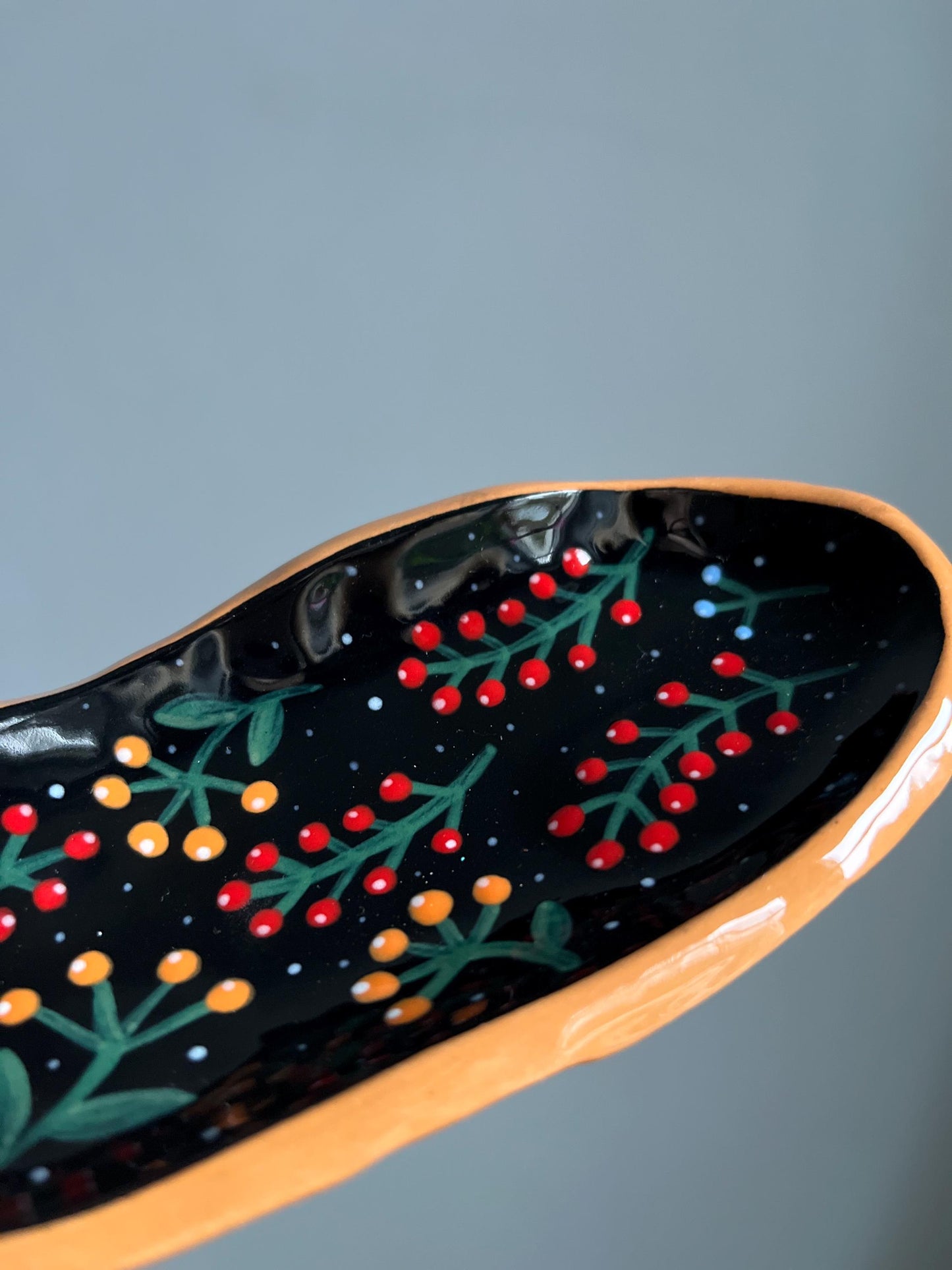 Small Black Footed Plate With Red Berries