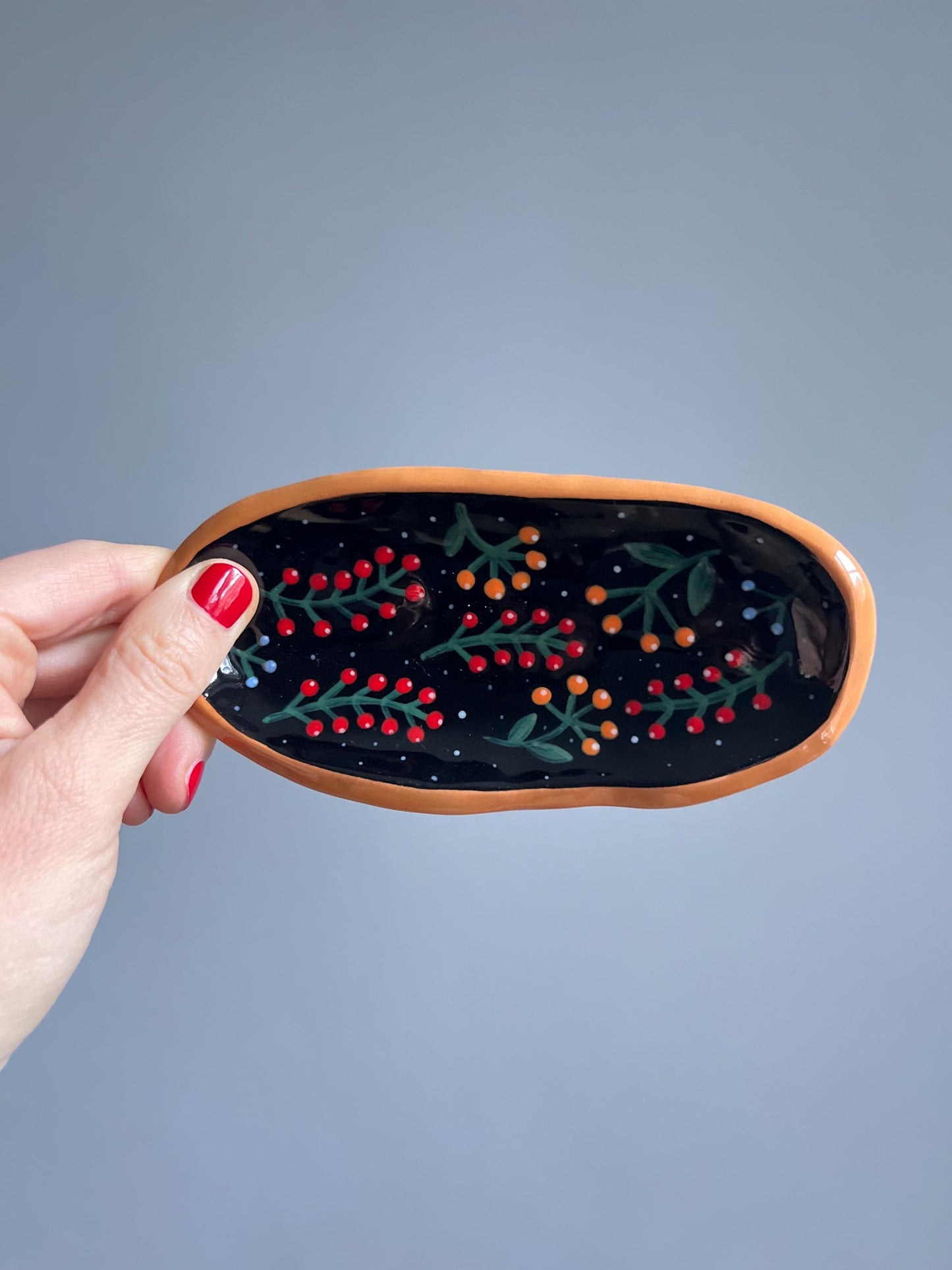 Small Black Footed Plate With Red Berries